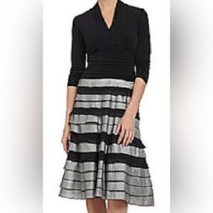 S.L. Fashions Elegant Black and Silver Tiered Taffeta Dress size 18W.